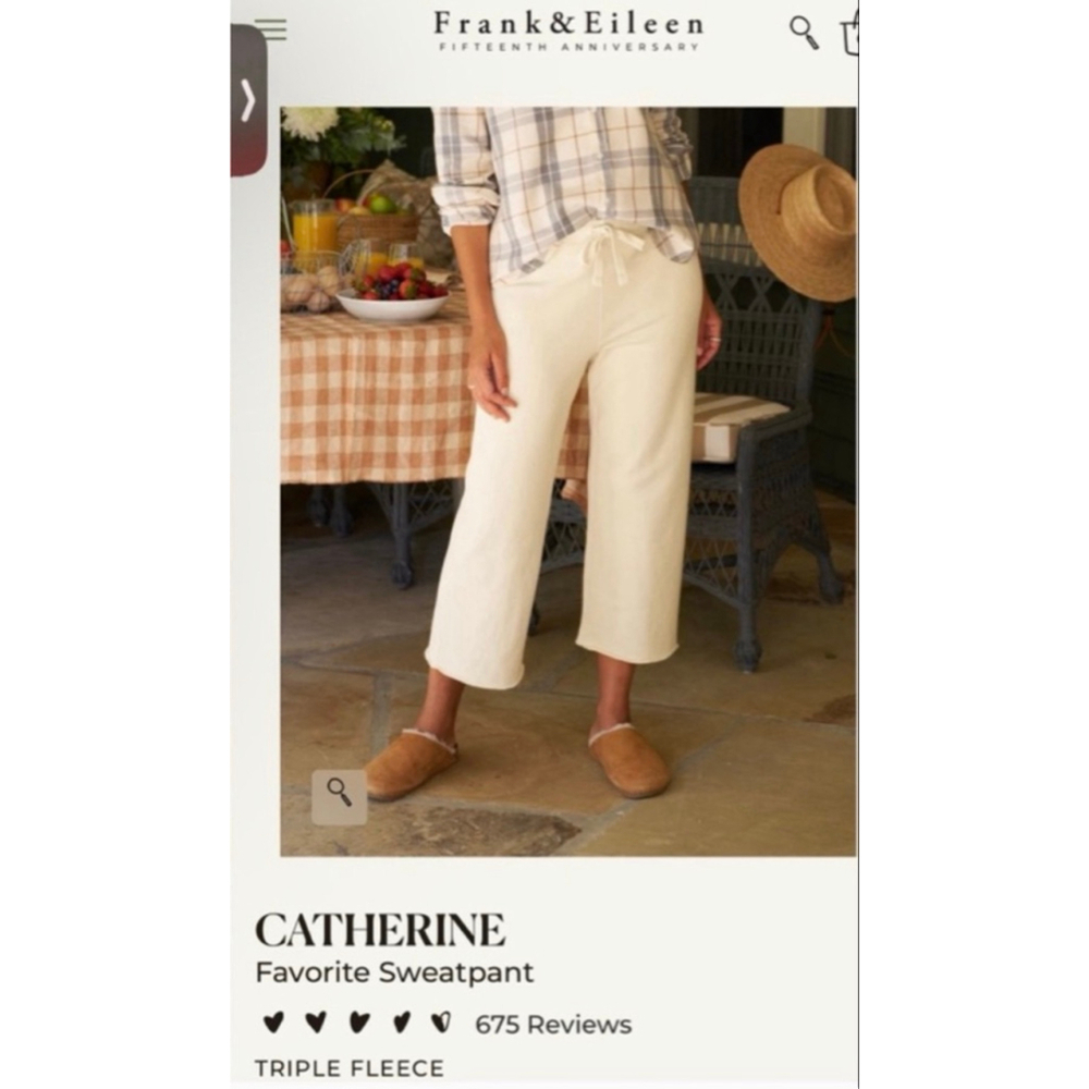 New Frank & Eileen Catherine Vintage White (Cream) Wide Leg Sweatpants M